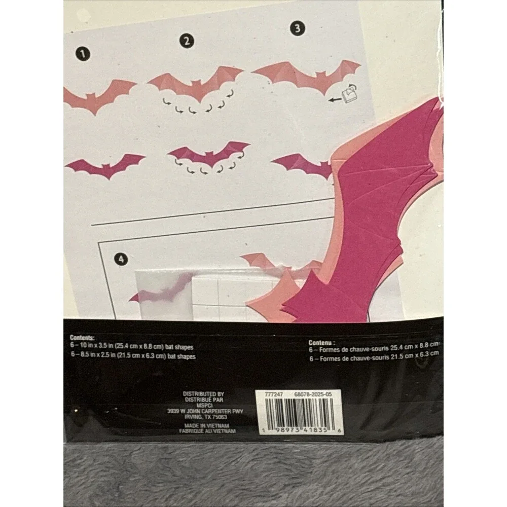 SET of 3 Celebrate It Light Medium Pink Paper Bats Decor Halloween 36 Bats NWT
